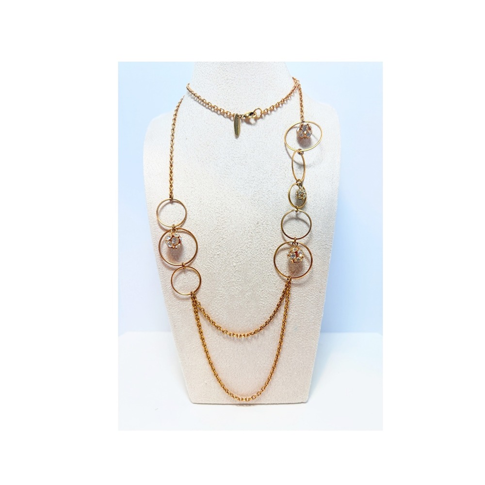 Striking Lenora Dame Gold Tone Long Necklace Crystal Orbs 32" - 37"
